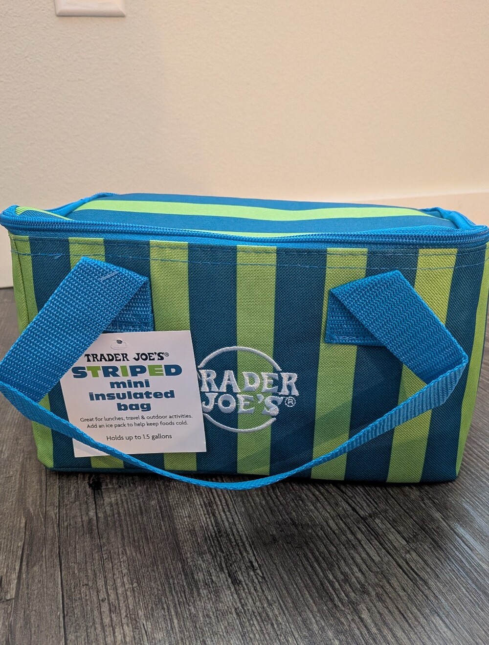 Trader Joe's Striped Mini Insulated Lunch Bag - Blue & Lime
